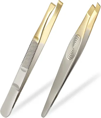 Produktbild von Pinzetten Set aus Edelstahl, gebogen und spitz, 2-teilig, 87 mm, für präzises Zupfen
