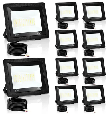 Obrázok produktu pre Ikodm LED reflektor vonkajší, 30W, IP66, s 3 teplotami farieb: 3000K/4000K/6500K, sada 10 kusov