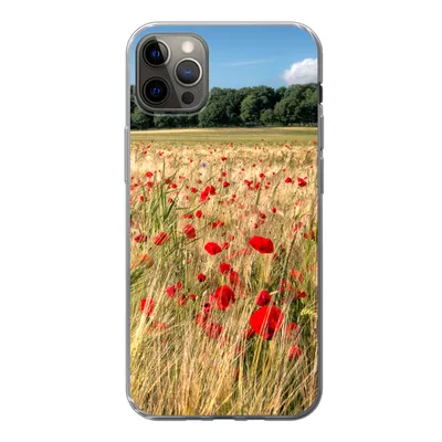 Produktbild von MuchoWow® Handyhülle Schutzhülle Hülle für iPhone 12 Pro Max Wilde Mohnblumen auf einem großen Feld Silikon Softcase Handy Hülle - Hartschale
