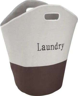 A laundry basket with the word "Laundry" embroidered on it.