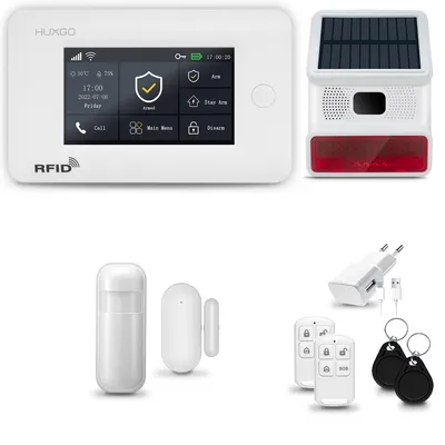 Immagine prodotto di HUXGO HXA006 Sistema di allarme per la casa, WiFi + GSM 4G, con sirena wireless. Include un sensore di movimento e un sensore per porte e finestre, controllabile tramite l'app Tuya Smartlife