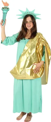 A person dressed as the Statue of Liberty holding a torch.
