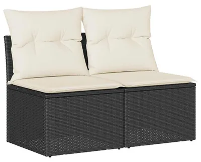 Productafbeelding van vidaXL 2-delige tuinmeubelset met kussens, zwart, polyrotan