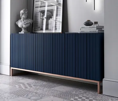 Produktbild von Glamour Kommode TV Marineblau matt Elpis 3D Modern Lindner Möbel 168cm x 36,5cm x 72 cm Farbe: Marineblau matt - Italienische Tiefmattfolie