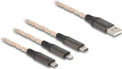 Obrázok produktu pre DeLOCK 88158, 1,2 m, USB A, USB C/Micro-USB B/Lightning, USB 2.0, Priehľadná
