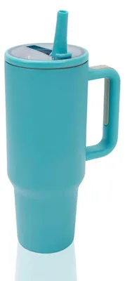 Isolierbecher 1200 ml mit Henkel & Trinkhalm, dunkelgrün