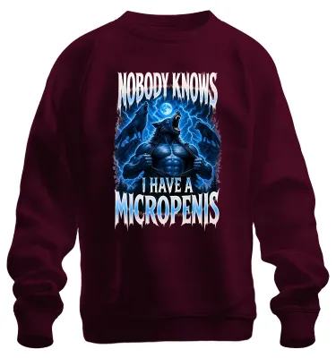 Obrázok produktu pre Mikropenis, Werwolf, výrok, sarkazmus – mikina, pulóver, bordová farba, veľkosť 3XL