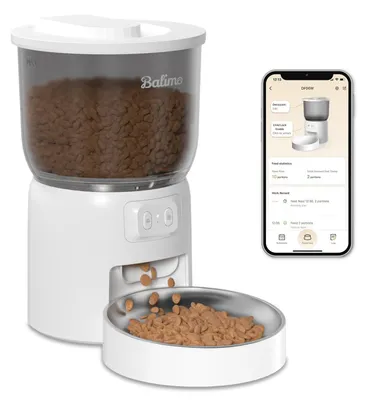 Produktbild von Automatischer Futterspender Katze Futterautomat - 3 l - 304 Edelstahl Näpfe - Weiß