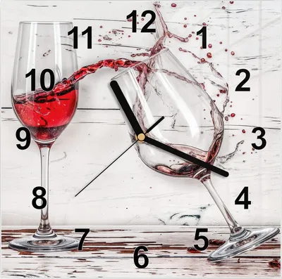 Produktbild von Wanduhr aus Glas mit Motiv Rotweingläserfall- 30 x 30 cm - inkl. Aufhängesystem