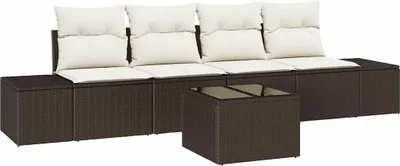 Image de Ensemble de salon de jardin vidaXL, 5 pièces, marron et crème, en polyrotin