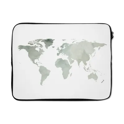 Produktbild von MuchoWow® Laptop Hülle 15 Zoll Weltkarte - Grün - Weiß Laptoptasche - Laptoptasche - Sleeve - Rundum-Schutz