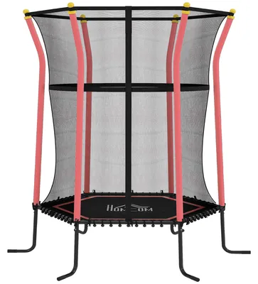 Produktbild von Trampolin für Kinder, Ø163,5 cm, mit Sicherheitsnetz, gepolstert, Stahl, belastbar bis 50 kg, Schwarz & Rot