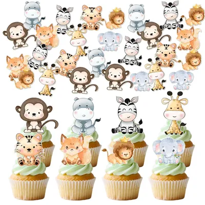 70 essbare Safari-Tier-Cupcake-Dekorationen, bunt, Reispapier