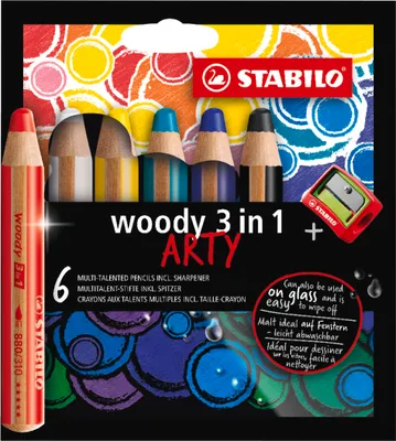 Produktbild von STABILO Buntstift, Wasserfarbe & Wachsmalkreide - woody 3 in 1 - ARTY - 6er Pack - 6 v…
