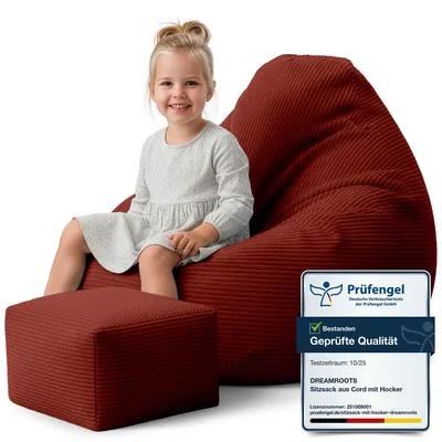 Obrázok produktu pre Dreamroots Bean Bag 70x70x70 cm beanbag deti s opierkou a stoličkou a krytom sedadla vankúš podlahový chladiaci vak s výplňou, Fired Brick