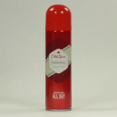 A red Old Spice Original Deodorant Spray can against a white background.