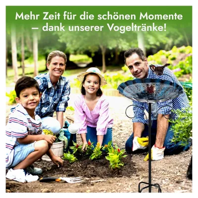 Produktbild von 2-in-1 Vogeltränke und Futterstation - Frostsicher mit 26 cm Schale, 83 cm Ständer, Futterspender für Vögel, winterfest, Futterschale und Wasserstelle stehend