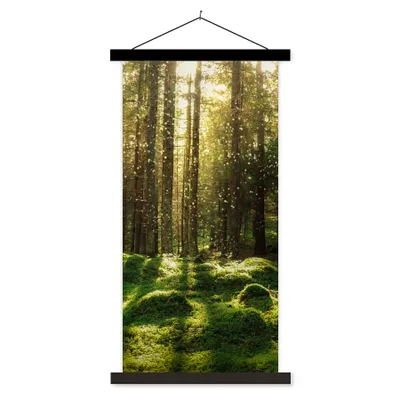 Produktbild von MuchoWow® Textilposter Bäume - Wald - Moos - Pflanzen - Sonne - Natur 90x180 cm mit schwarzem Rahmen - Dekoration Wohnzimmer