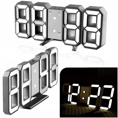 Obrázek produktu pro Digitální nástěnné hodiny LED 3D budík domácí dekorace funkce snooze bez hluku stmívatelná paměť času 12/24 datum zobrazení teploty noční světlo