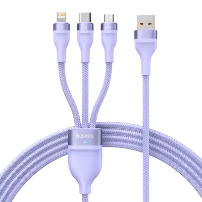Obrázek produktu pro 3in1 USB cable Baseus Flash II Series, USB-C + micro USB + Lightning, 66W, 1.2m (Purple)