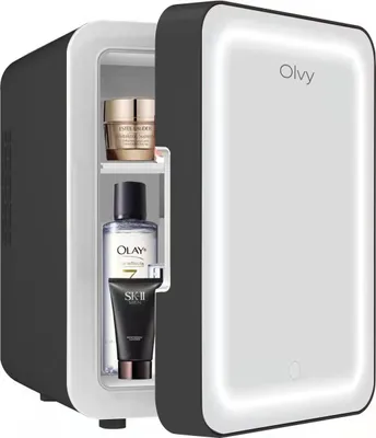 Produktbild von Olvy Kosmetik Kühlschrank 4 Liter, Tragbarer Mini Kühlschrank mit LED Spiegel, Klein Skincare Fridge, Kühl und Heiß für Zimmer, Schwarz