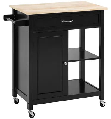 Immagine prodotto di Carrello da Cucina 83x45x88 cm 1 Cassetto 1 Armadietto 2 Ripiani in MDF e Acciaio Nero