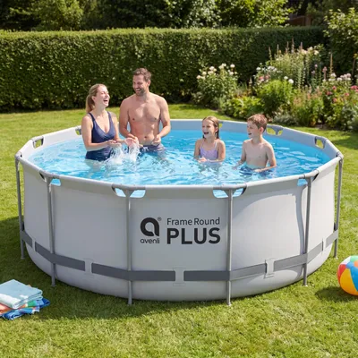 Produktbild von Avenli Frame Plus Pool 366x100 cm, Aufstellpool rund, Stahlrahmenpool ohne Pumpe, grau