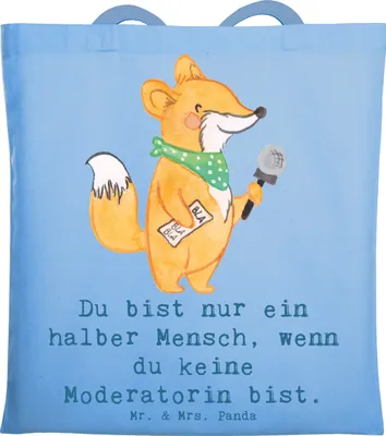 Produktbild von Mr. & Mrs. Panda Einkaufstasche Moderatorin Herz - Sky Blue - Geschenk, Jutetasche, Laptoptasche, Tote Bag, Shopping Tasche, canvas