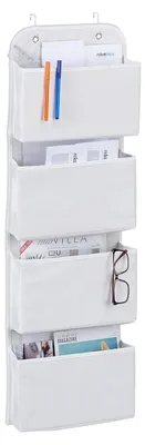 Immagine prodotto di TRANKIELO® - Organizer da parete sospeso con 4 scomparti - Organizer per porte in pile - Bianco, versatile e salvaspazio