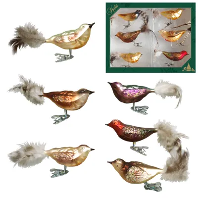 Produktbild von Krebs Glas Lauscha Weihnachtsbaumschmuck 6er Set - Waldvögel - ca. 11cm - aus Glas