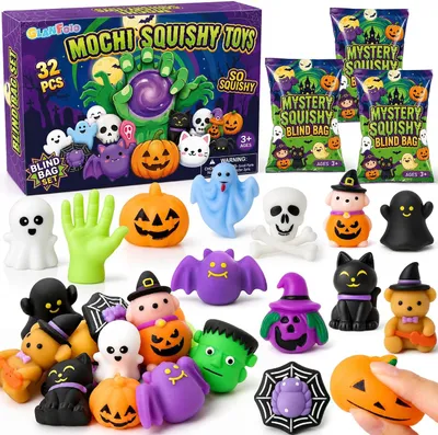 Produktbild von Spielzeug-Halloween-Mochi-Squishies – Set mit 32 Stück – Überraschungstüte für Kinder