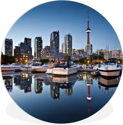 Produktbild von MuchoWow® Rundes Wandbild - Runde Bilder Die Gebäude Torontos spiegeln sich im Wasser Ø 60 cm Kreis Wanddekoration Kunststoff - Wandkreis - Wandschmuck - Wand Kreis - Das Schlafzimmer - Die Bilder - Wandmalerei - Kunst für das Haus - das Plastik