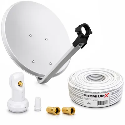 Produktbild von PremiumX Camping Sat Anlage 45cm Hellgrau Single LNB 10m Kabel 2x F-Stecker