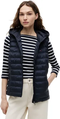 Zdjęcie produktu dla Kamizelka damska Tommy Hilfiger, ocieplana, z kapturem, wzór global stripes, kolor niebieski (Desert Sky)