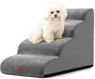 Image de Escalier pour chien, 50 cm, gris, 4 marches, antidérapant, lavable