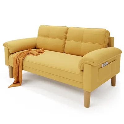 Immagine prodotto di BEALIFE Divano a 2 posti con vano laterale | Rivestimento delicato sulla pelle e struttura solida | 145 x 77 x 77 cm | Giallo, AR71