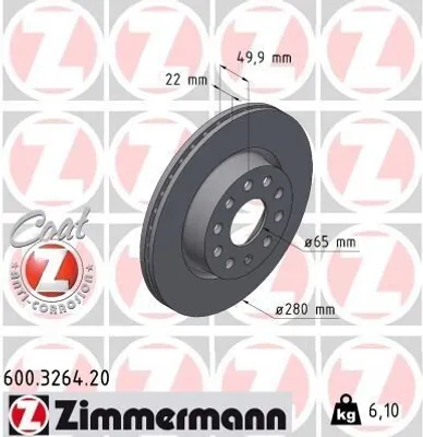 Produktbild von 2x ZIMMERMANN Bremsscheibe 600.3264.20 für VW Jetta IV (162 163 AV3 AV2) 50mm