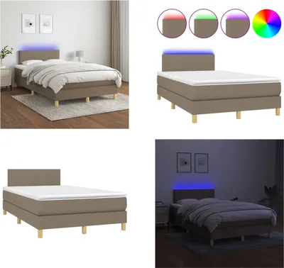 Produktbild von vidaXL Boxspringbett mit Matratze & LED Taupe 120x200 cm Stoff - Boxspringbett - Boxspringbetten - Bett - Schlafzimmermöbel