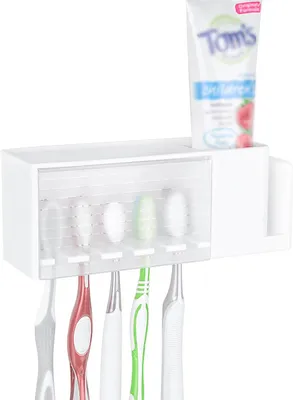 Obrázek produktu pro Nástěnný držák na zubní kartáčky s bílým víkem – úložná krabička na zubní pastu do koupelny