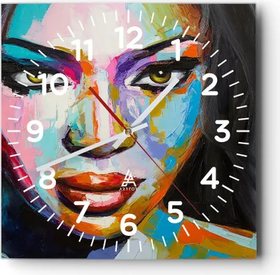 Produktbild von Wanduhr - Quadrat - Glasuhr - Mädchen Gesicht - 40x40cm - Schleichendes Uhrwerk - Lautlos - zum Aufhängen bereit - Dekoration Modern - Wanddekoration aus Glas - C4AC40x40-3447
