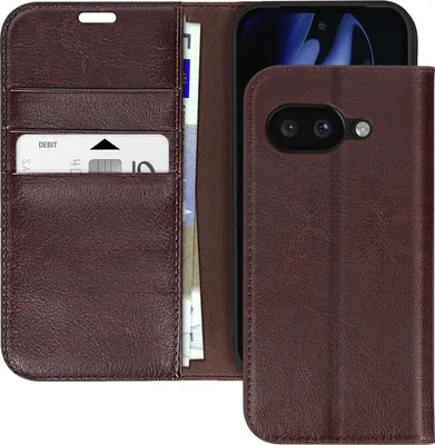Obrázek produktu pro Avizar, kožené pouzdro pro Google Pixel 9a, peněženka a pouzdro na video, tmavě hnědé