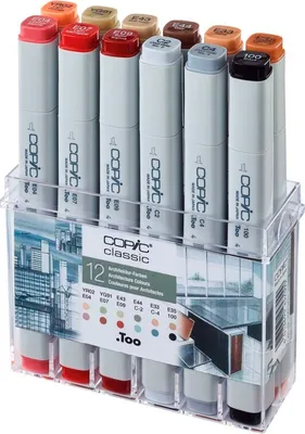 Obrázek produktu pro Copic Classic Architecture Colours, 12 kusů, Vícebarevný, Rozšířený/jemný hrot, Obdélník, Inkoust na alkoholové bázi, Dospělý/dítě