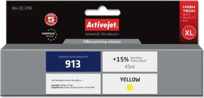 Produktbild von Activejet AH-913YR Tintenpatrone (Ersatz für HP 913 F6T79AE; Prämie; 45 ml; gelb)