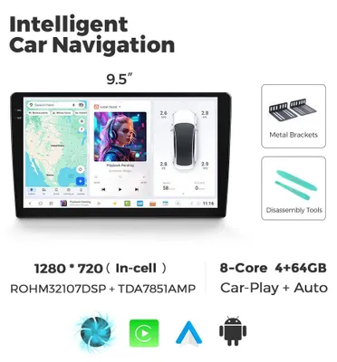 Obrázek produktu pro Autorádio – Multimediální přehrávač do auta – Stereo 2-DIN – Dotykový displej – Bezdrátové CarPlay a Android Auto