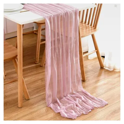 Produktbild von Käsetuch Tischläufer, 90 x 300 cm Boho Gaze Stoff Tischdecke für rustikale Tischdekoration (Rosa)
