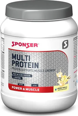 Produktbild von Sponser Sport Food Multi Protein CFF - Vanille, Pulver, Molkenproteinkonzentrat, Vanille, L-Alanin, L-Arginin, L-Asparaginsäure, L-Glutaminsäure, L-Glycin, L-Histidin, L-Isoleucin,..., Proteinpulver 94% (Milchprotein aus Cross-Flow Ultrafiltration, Molkeprotein aus Cross-Flow..., 24 g