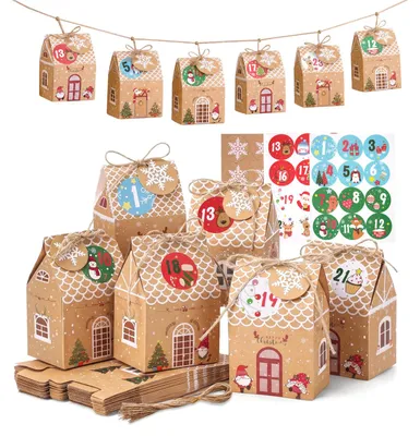 Adventskalender-Häuschen 24er Set, 3 Designs, DIY, 5x7x10,5 cm
