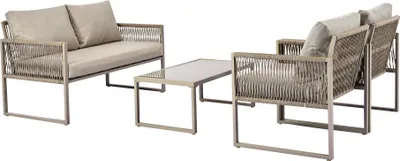 Produktbild von Merax Gartenlounge-Set mit Stahlrahmen, Gartenmöbel Set Rope Seil Geflecht, 4-tlg.Sitzgruppe mit Sofa, Sessel und Couchtisch, Loungeset für 4 Personen