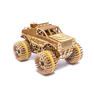 Immagine prodotto di Puzzle 3D in legno "Wood Trick Monster Truck Pickup" - Percorre fino a 5,4 m - Kit di montaggio per camioncini per adulti e bambini