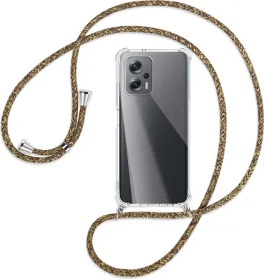Produktbild von Handykette Backcover-Schutzhülle mit Band (Metall silberfarben) für Xiaomi Poco X4 GT - braun+beige
